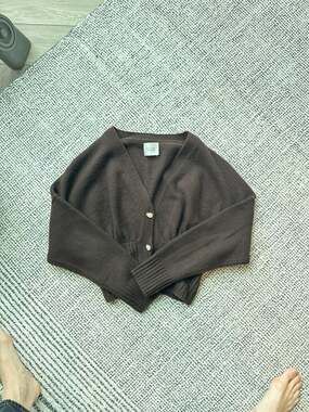 Galvan London Brown Cashmere-Wool Blend Ribbed Cardigan with Organic Buttons